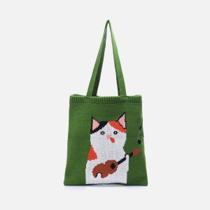 Concert Outfit Guitar Cat' Graphic Knitting Bag