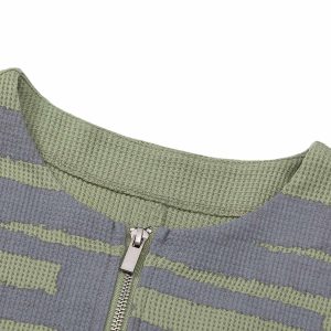 Concert Outfit Half Zip Crew Neck Printed Knitted Sweater