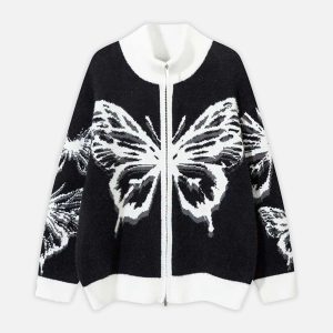 Concert Outfit Hand-Painted Butterfly Mohair Jacquard Cardigan