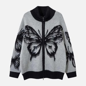 Concert Outfit Hand-Painted Butterfly Mohair Jacquard Cardigan