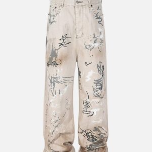 Concert Outfit Hand-Painted Graffiti Baggy Jeans