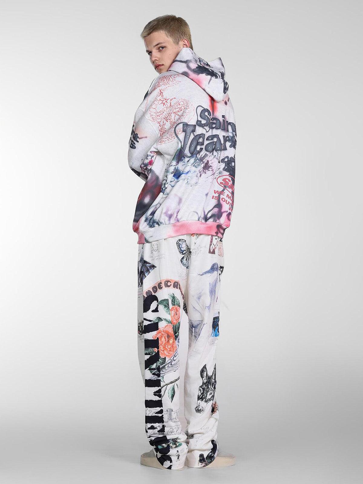 Concert Outfit Hand-Painted Ink Graffiti Hoodie Concert Outfit Hand-Painted Ink Graffiti Hoodie