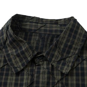 Concert Outfit Heavy Plaid Pleated Striped Faux Two-Piece Polo Shirt