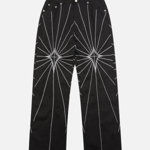 Concert Outfit Heavy Spider Web Embroidered Topstitch Jeans