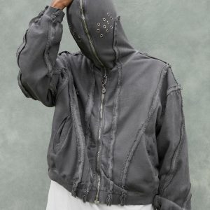 Concert Outfit Heavy Washed Distressed Full Zip Hoodie