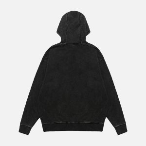 Concert Outfit Heavy Washed Letter Portrait Print Fleece Hoodie