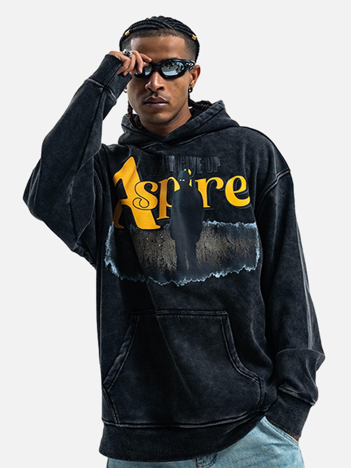 Concert Outfit Heavy Washed Letter Portrait Print Fleece Hoodie Concert Outfit Heavy Washed Letter Portrait Print Fleece Hoodie