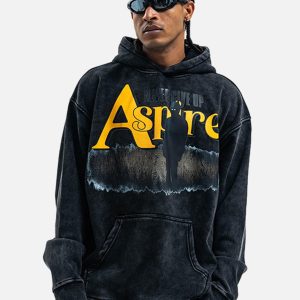 Concert Outfit Heavy Washed Letter Portrait Print Fleece Hoodie