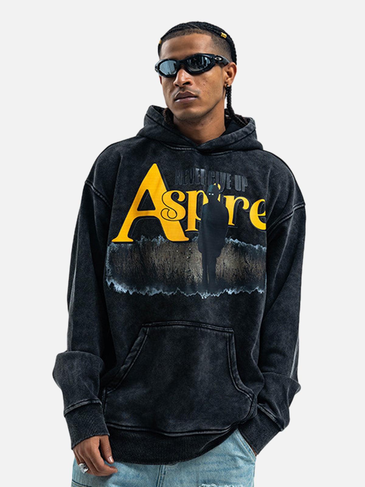 Concert Outfit Heavy Washed Letter Portrait Print Fleece Hoodie Concert Outfit Heavy Washed Letter Portrait Print Fleece Hoodie