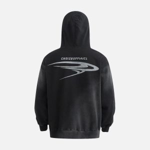 Concert Outfit Heavy Washed Letter Print Hoodie