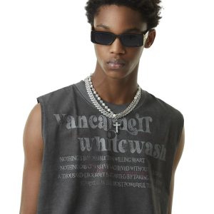 Concert Outfit Heavy Worker Washed And Broken Retro Font Vest