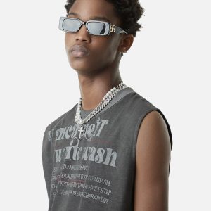 Concert Outfit Heavy Worker Washed And Broken Retro Font Vest