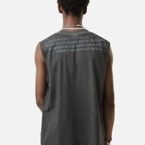 Concert Outfit Heavy Worker Washed And Broken Retro Font Vest