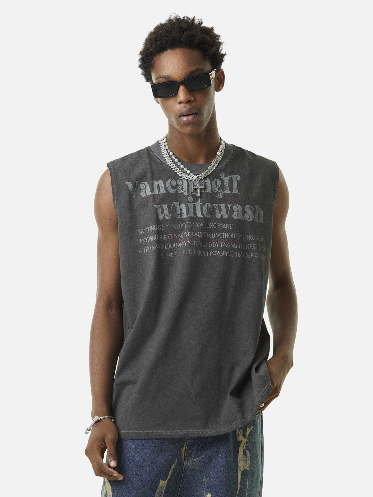 Concert Outfit Heavy Worker Washed And Broken Retro Font Vest Concert Outfit Heavy Worker Washed And Broken Retro Font Vest