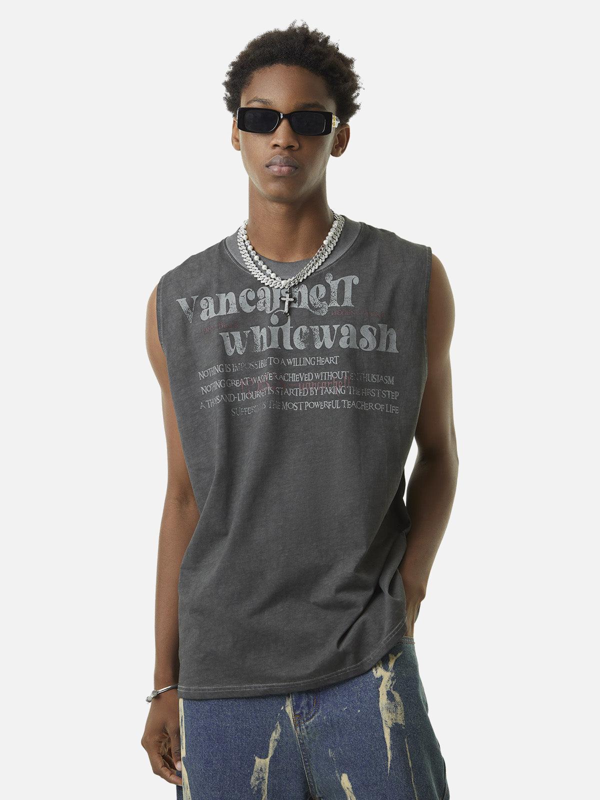 Concert Outfit Heavy Worker Washed And Broken Retro Font Vest Concert Outfit Heavy Worker Washed And Broken Retro Font Vest