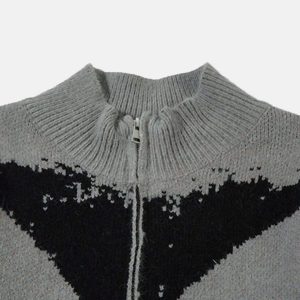 Concert Outfit High Street Abstract Pattern Zipper Stand Collar Cardigan