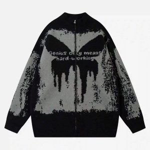 Concert Outfit High Street Abstract Pattern Zipper Stand Collar Cardigan