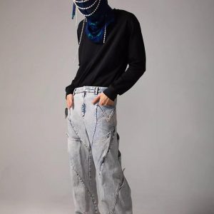 Concert Outfit High Street Deconstructed Washed Jeans