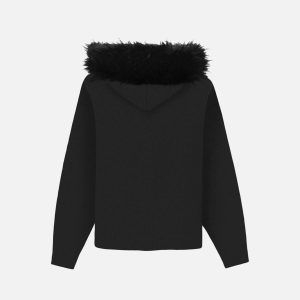Concert Outfit High Street Detachable Fur Collar Half-Zipped Sweater
