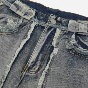 Concert Outfit High Street Distressed Raw Edge Jeans