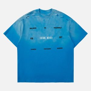 Concert Outfit High Street Gradient Design Hole T-Shirt