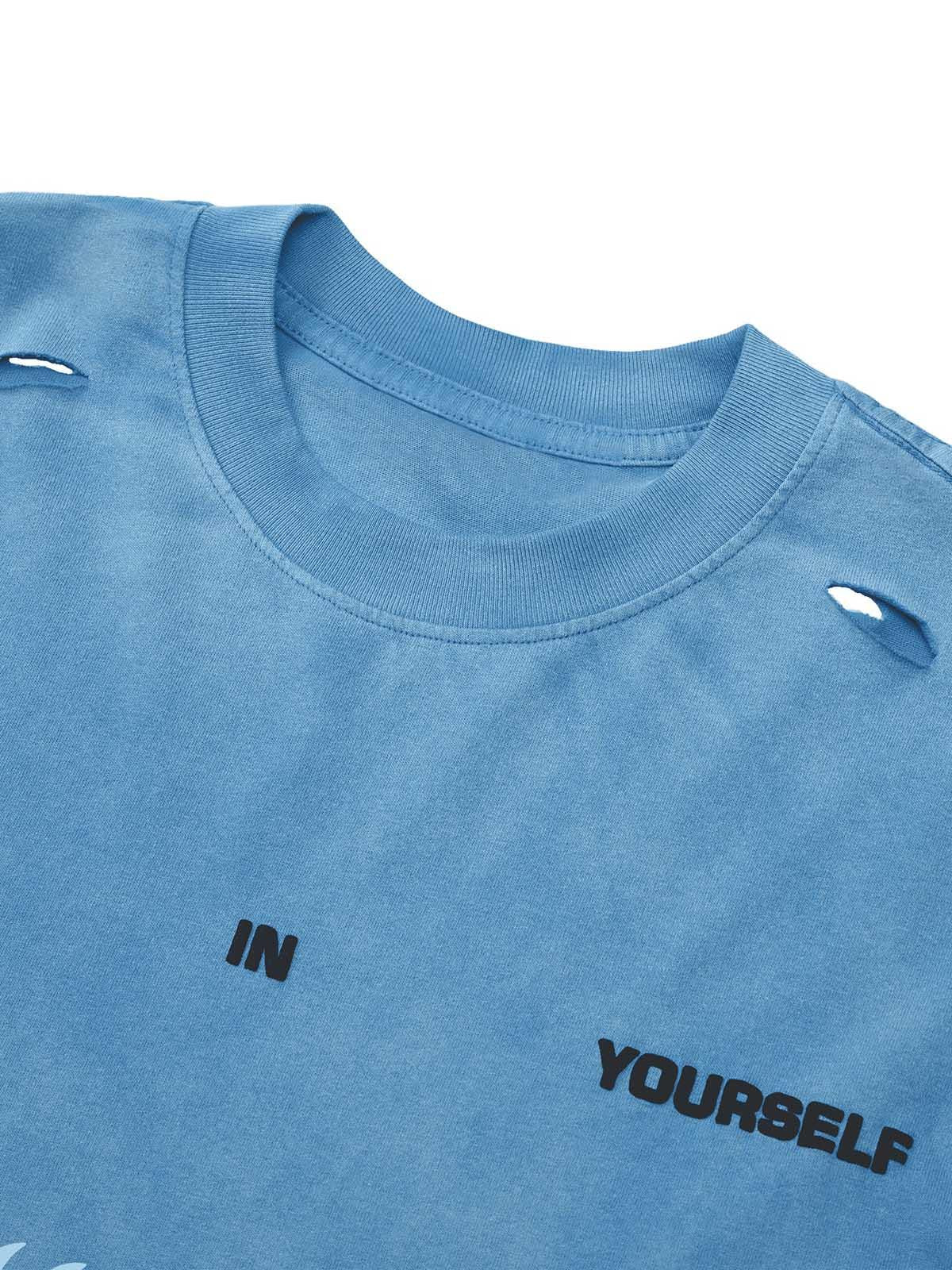 Concert Outfit High Street Gradient Design Hole T-Shirt Concert Outfit High Street Gradient Design Hole T-Shirt