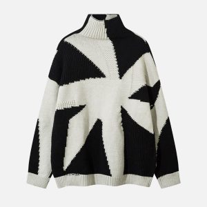 Concert Outfit High Street High-Neck Spiral Jacquard Sweater