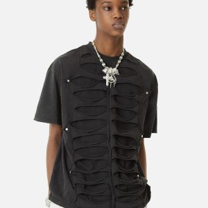 Concert Outfit High Street Hip Hop Hole Design T-Shirt