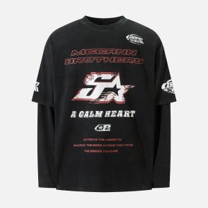 Concert Outfit High Street Hip-Hop Patchwork Long-Sleeved T-Shirt