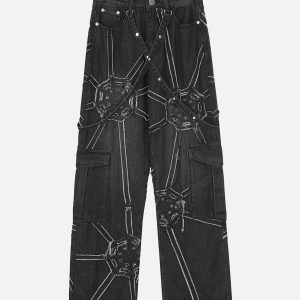 Concert Outfit High Street Hip-Hop Spider Web Denim Pants