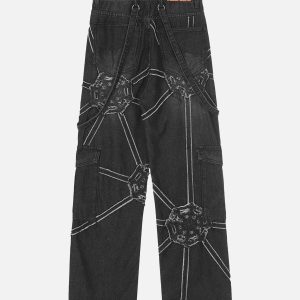 Concert Outfit High Street Hip-Hop Spider Web Denim Pants