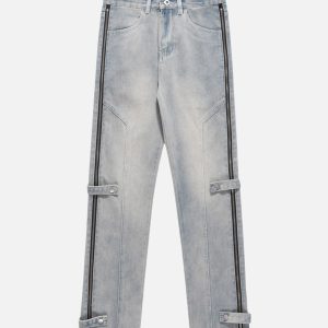 Concert Outfit High Street Hip-Hop Zipper Straight Jeans
