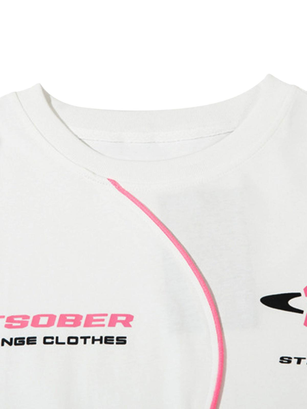 Concert Outfit High Street Motorcycle Print Asymmetric T-Shirt Concert Outfit High Street Motorcycle Print Asymmetric T-Shirt