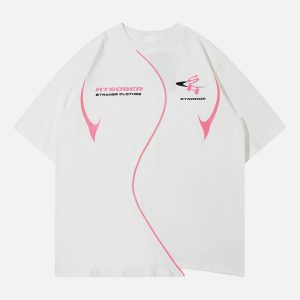 Concert Outfit High Street Motorcycle Print Asymmetric T-Shirt