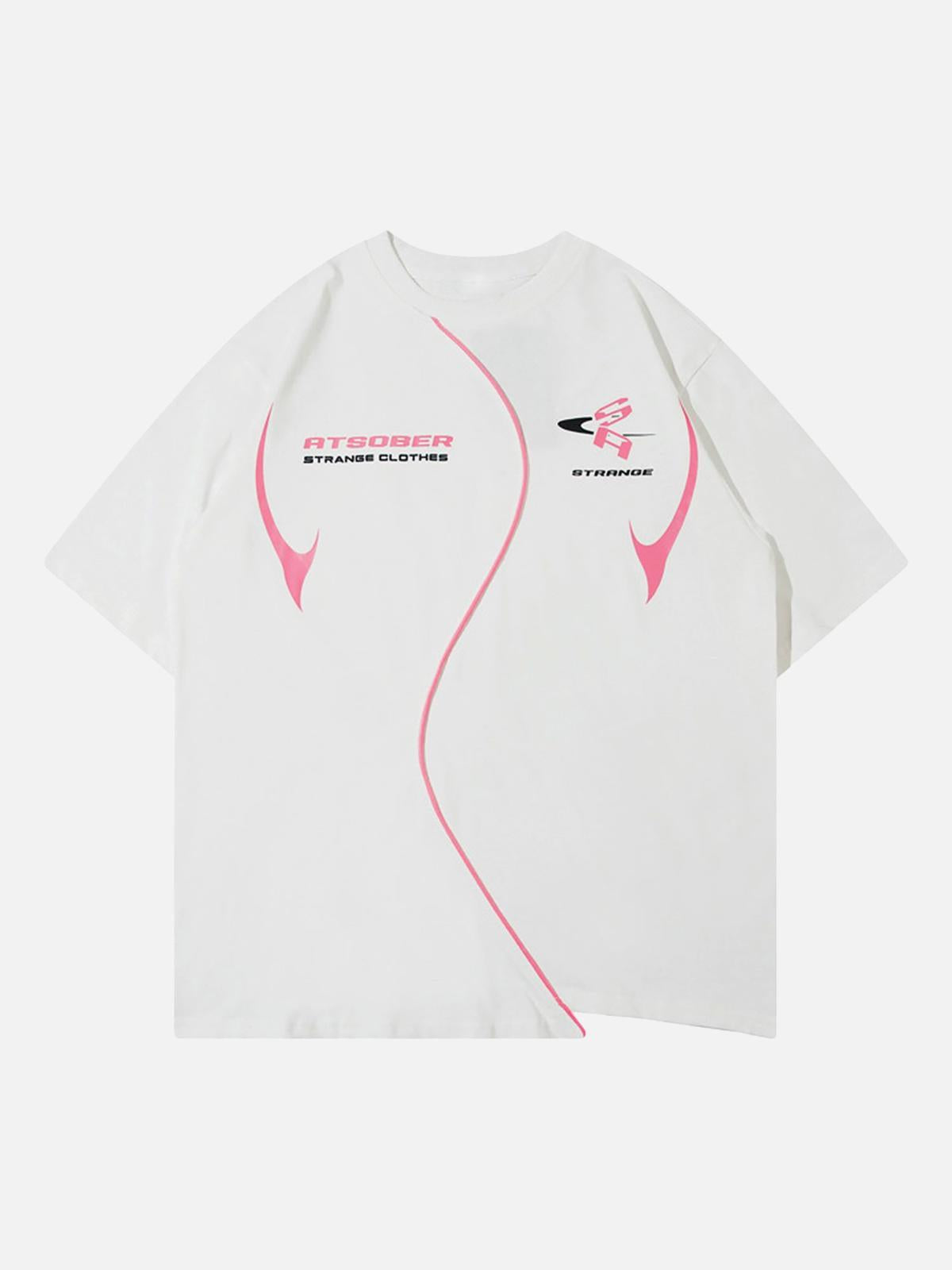 Concert Outfit High Street Motorcycle Print Asymmetric T-Shirt Concert Outfit High Street Motorcycle Print Asymmetric T-Shirt