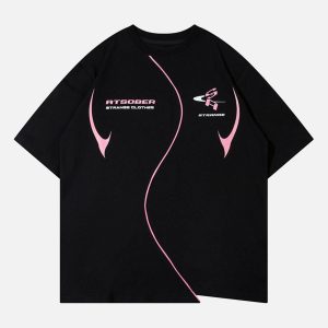 Concert Outfit High Street Motorcycle Print Asymmetric T-Shirt