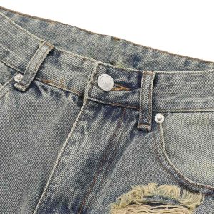 Concert Outfit High Street Washed And Torn Work Pockets Denim Pants