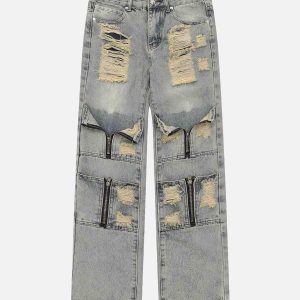 Concert Outfit High Street Washed And Torn Work Pockets Denim Pants