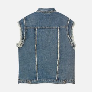 Concert Outfit High Street Washed Raw Edge Denim Vest