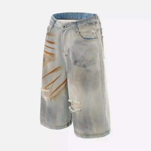 Concert Outfit High Street Yellow Mud Dyed Denim Shorts