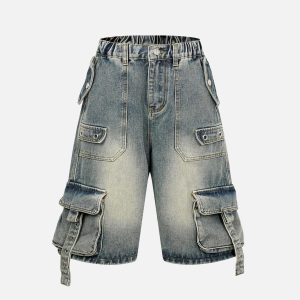 Concert Outfit High-Waisted Multi-Pocket Denim Cargo Shorts
