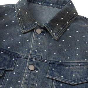 Concert Outfit Hip-Hop Beaded Washed Denim Jacket