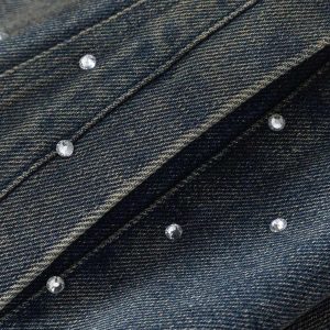 Concert Outfit Hip-Hop Beaded Washed Denim Jacket