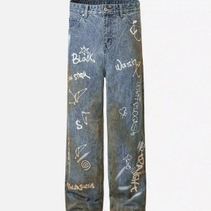 Concert Outfit Hip-Hop Graffiti Distressed Jeans