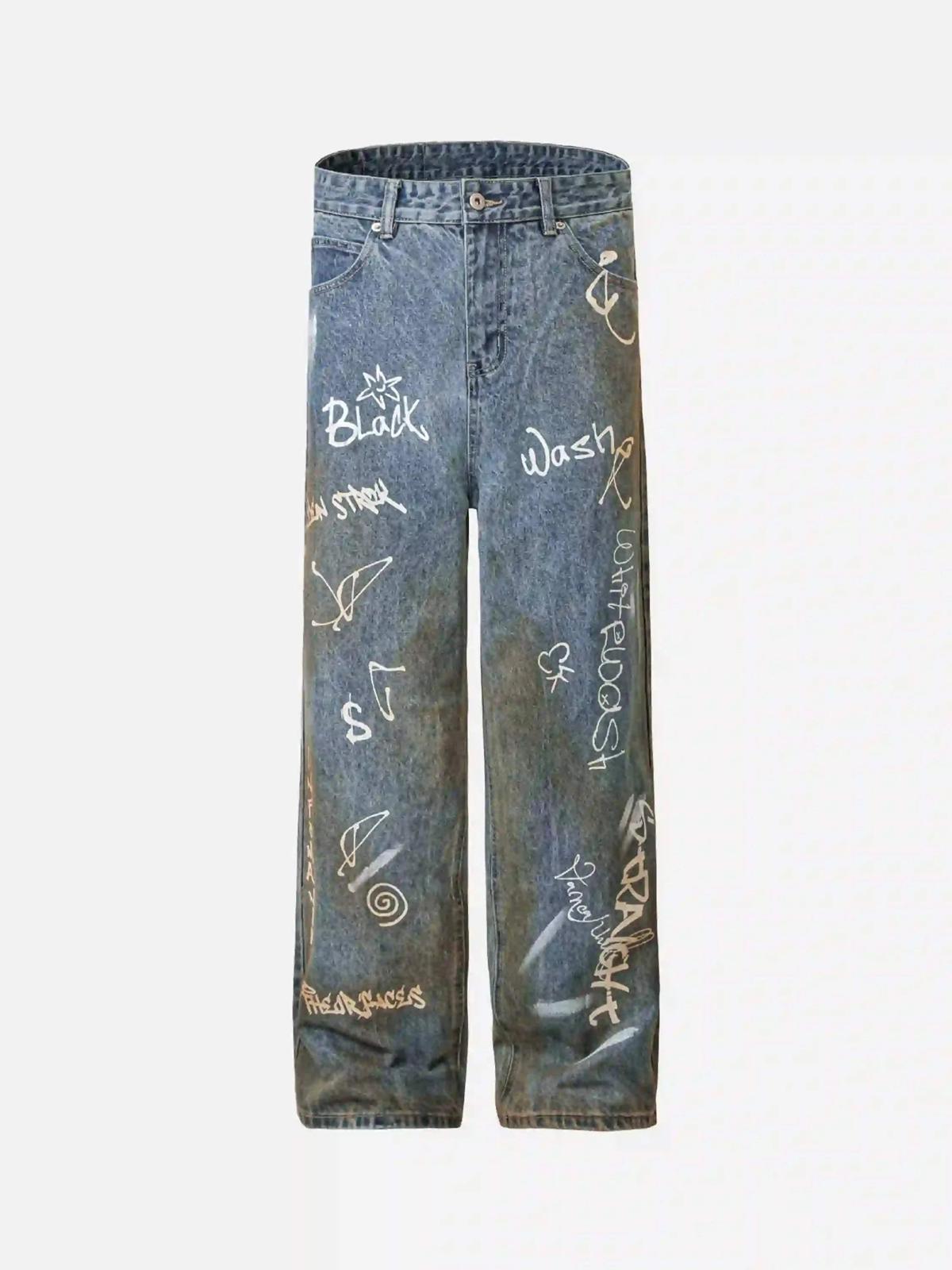 Concert Outfit Hip-Hop Graffiti Distressed Jeans Concert Outfit Hip-Hop Graffiti Distressed Jeans