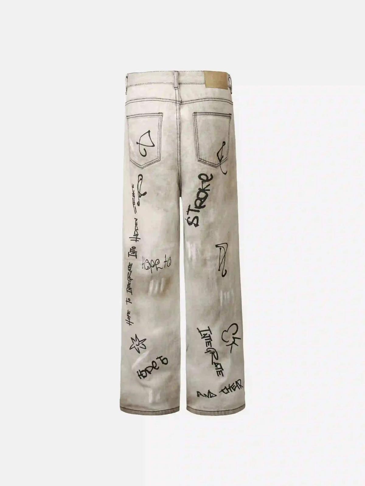 Concert Outfit Hip-Hop Graffiti Distressed Jeans Concert Outfit Hip-Hop Graffiti Distressed Jeans