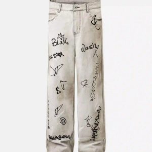 Concert Outfit Hip-Hop Graffiti Distressed Jeans