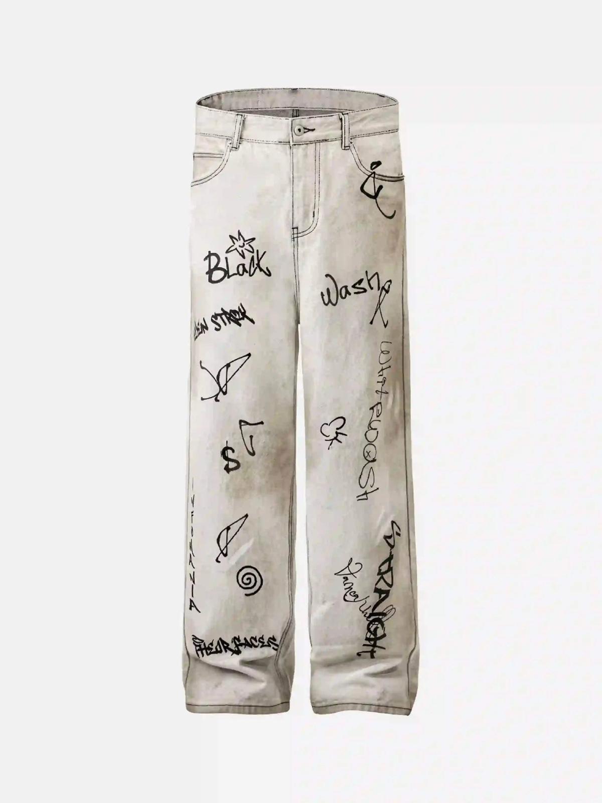 Concert Outfit Hip-Hop Graffiti Distressed Jeans Concert Outfit Hip-Hop Graffiti Distressed Jeans