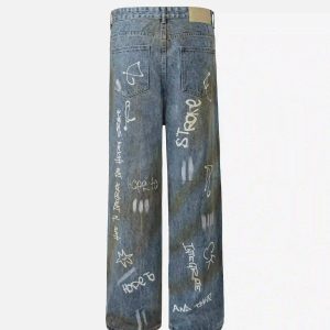 Concert Outfit Hip-Hop Graffiti Distressed Jeans