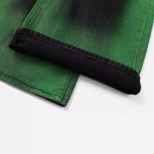 Concert Outfit Hip-Hop Green Hand-Painted Dirty Jeans